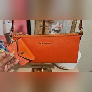 Michael Kors Orange Clutch w/Card Case